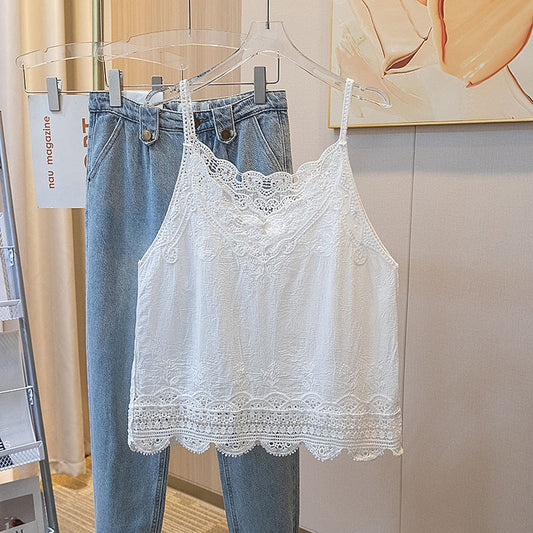 Vintage Embroidered Lace Camisole IN WHITE AND BEIGE O/S