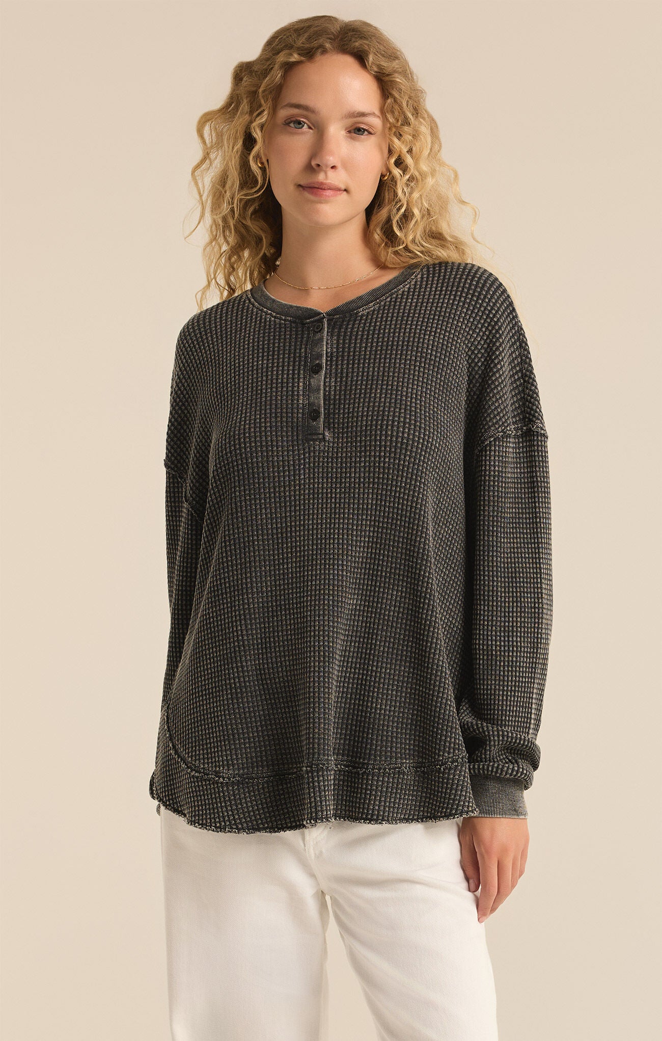 Z SUPPLY Jax Cozy Waffle Henley IN JET BLACK