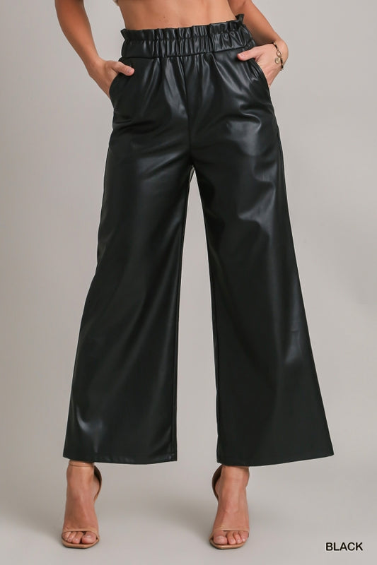 Faux Leather Pants with Elastic Waistband