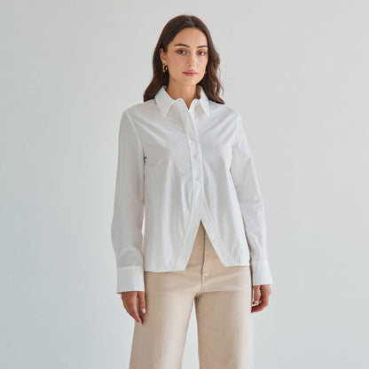 Split front button down shirt