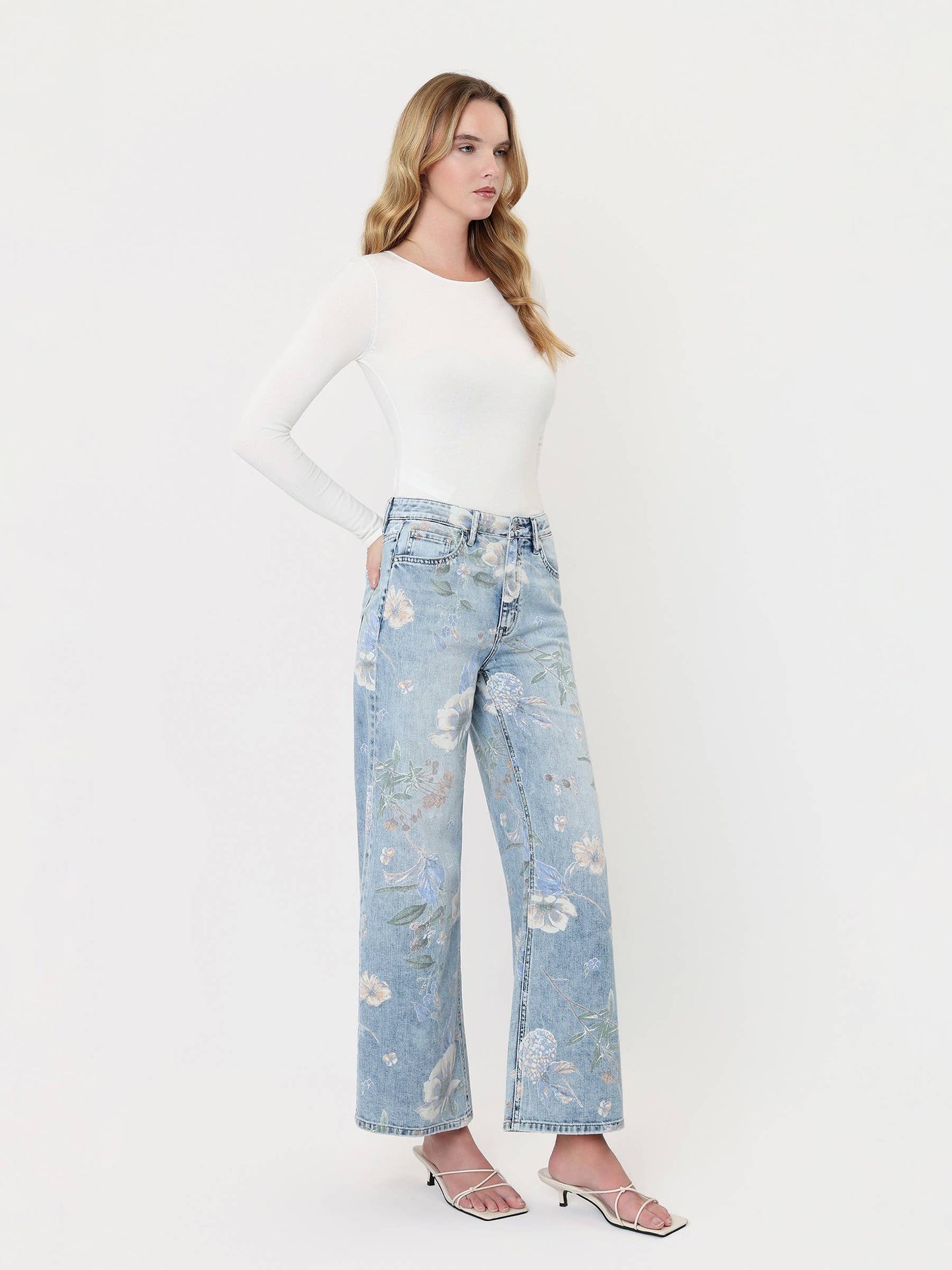 VERVET SUPER HIGH RISE FLORAL EXTREME VINTAGE FLARE JEANS