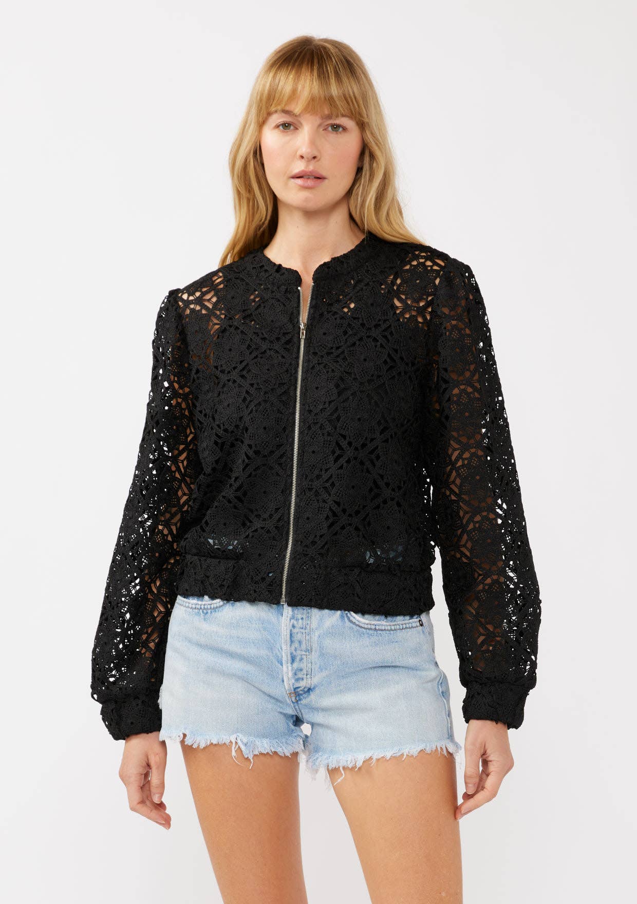 Floral Crochet Lace Bomber Jacket