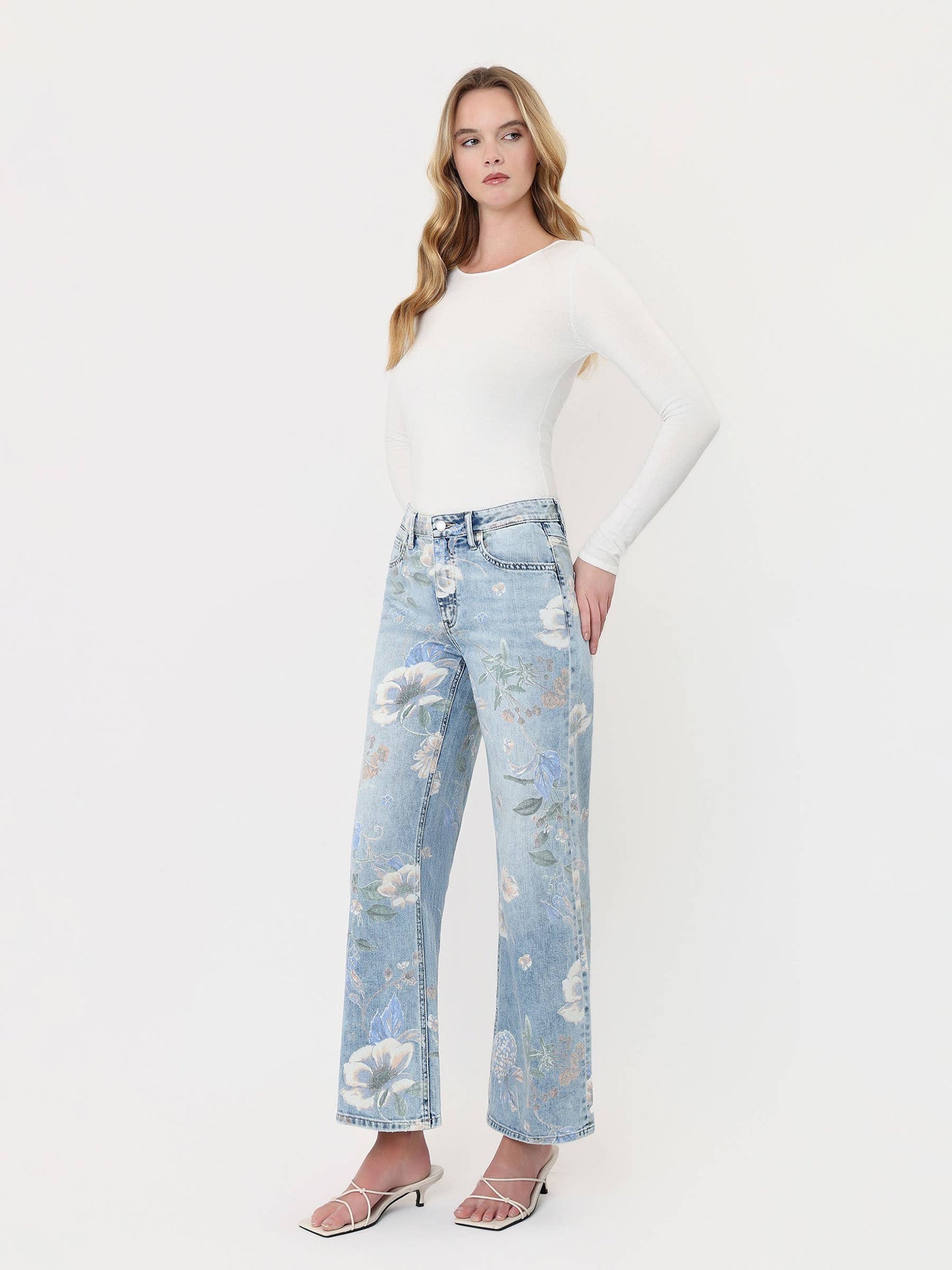 VERVET SUPER HIGH RISE FLORAL EXTREME VINTAGE FLARE JEANS