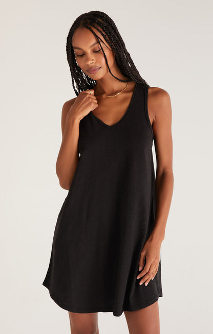 Z SUPPLY BREEZY MINI DRESS IN BLACK AND PAPAYA