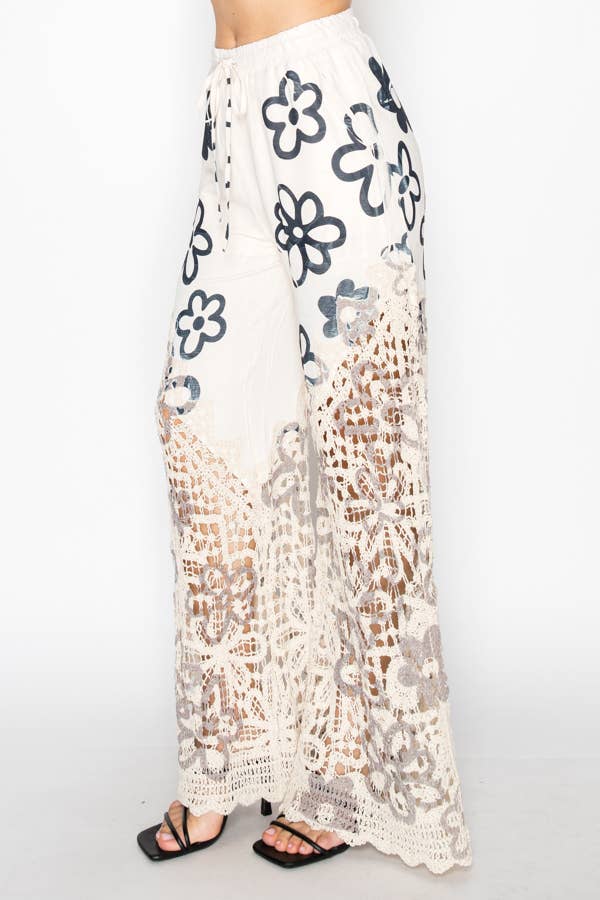 Crochet-Detail Lined Drawstring PANTS NEW DAISY