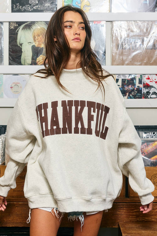 THANKFUL | Applique Embroidery Mock Neck Sweatshirt