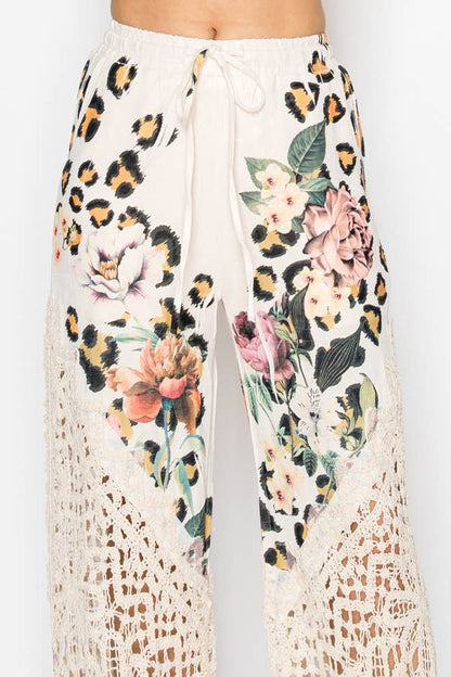 Crochet-Detail Lined Drawstring Pants-LEO FL