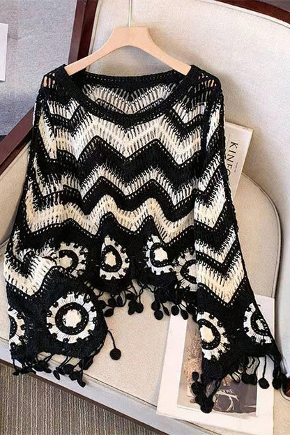 Zigzag Pattern Fringed Sweater