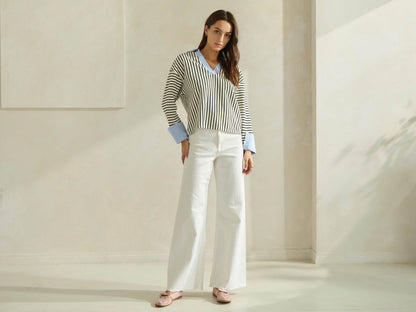 Striped Top with Contrast Neck & Cuffs