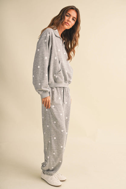 Polka DOT HALF ZIP SWEATSHIRT AND SWEATPANT SET