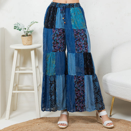Retro Revival Long Flared Patchwork Pants