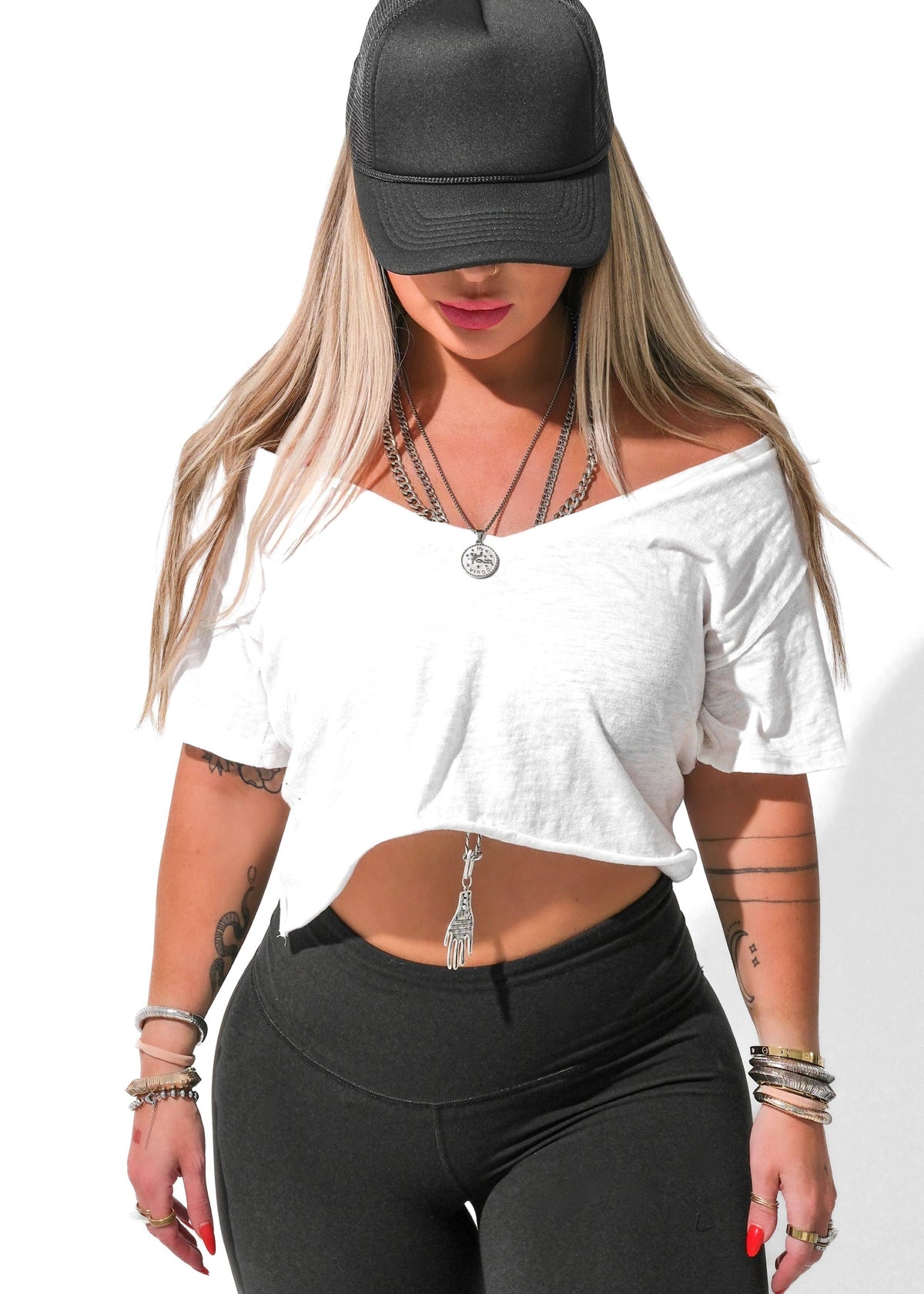 CROPPED PREMIUM PLUNGE V-NECK SIDE SLIT TOP
