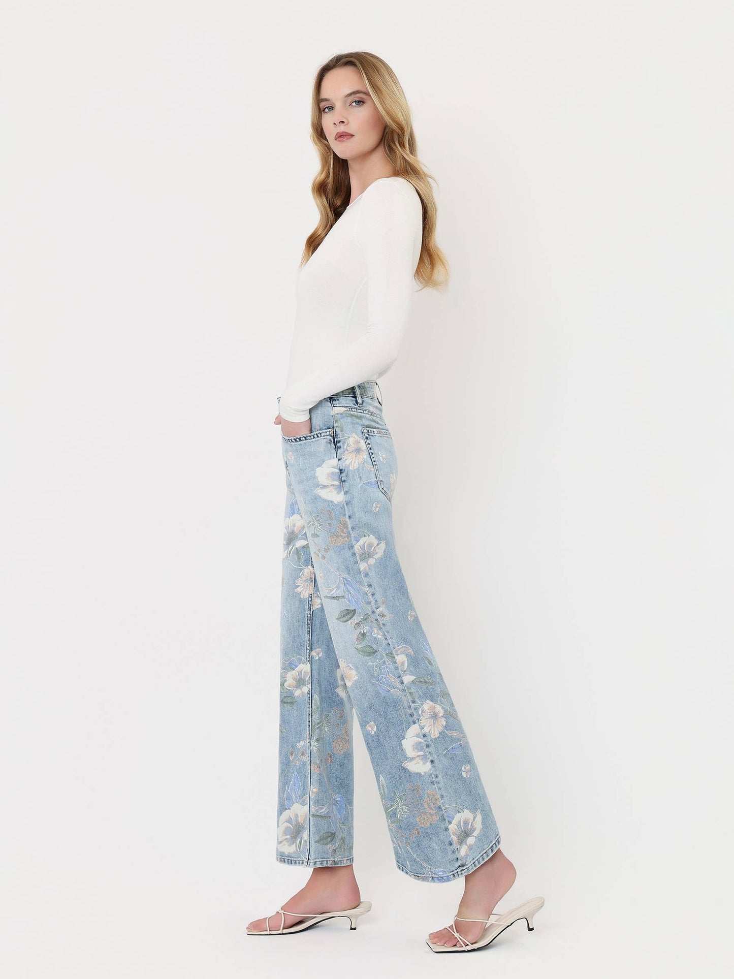 VERVET SUPER HIGH RISE FLORAL EXTREME VINTAGE FLARE JEANS