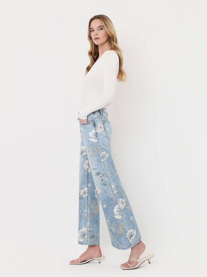 VERVET SUPER HIGH RISE FLORAL EXTREME VINTAGE FLARE JEANS