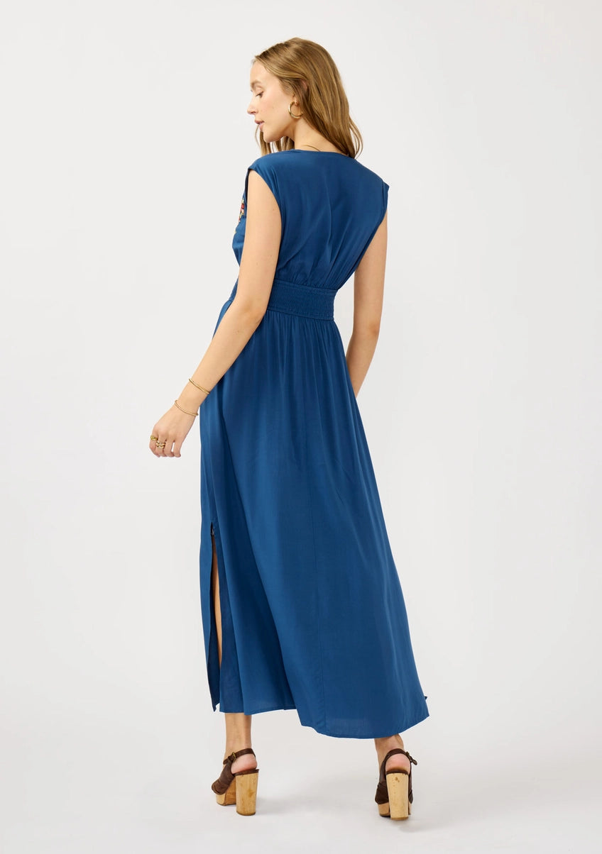 Floral Scalloped Embroidered Maxi Dress in NAVY