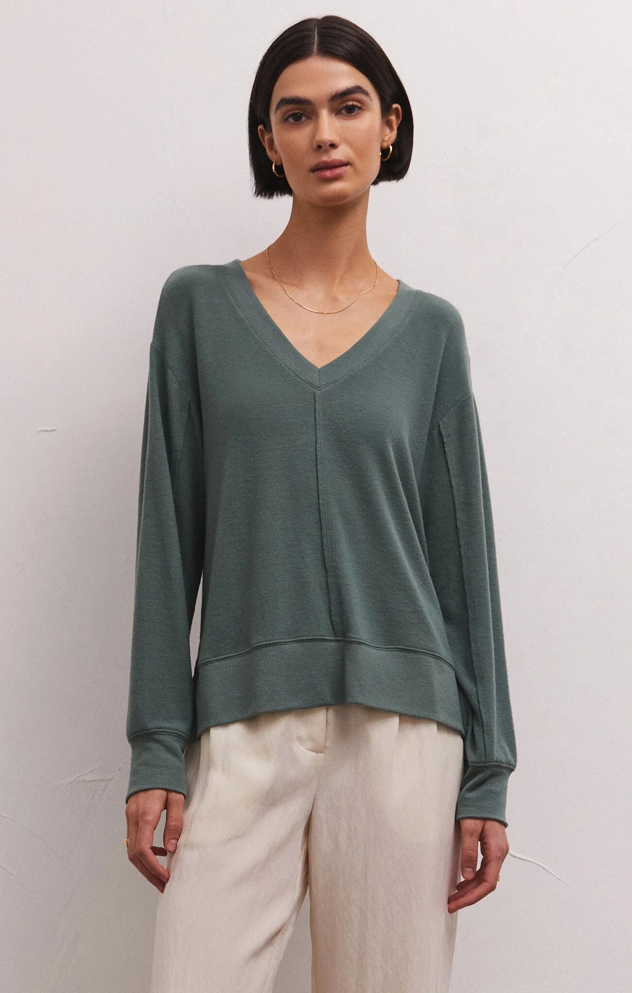 Z SUPPLY  Wilder Cloud V-Neck LS Top Everglade