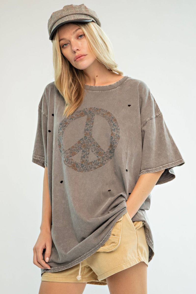 PEACE SIGN PRINTED WASHED TEE