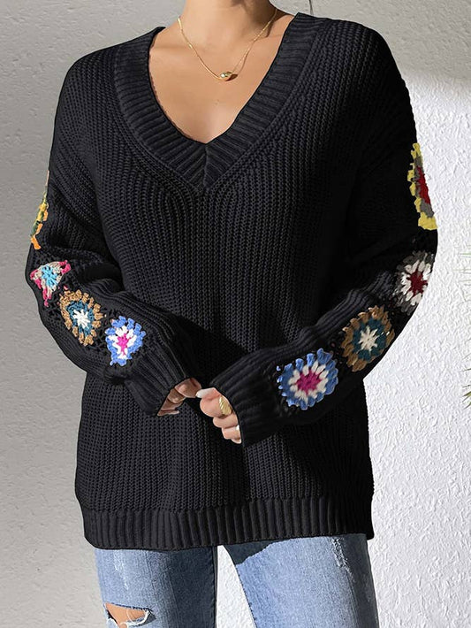 GRANNY SQUARE V-Neck Knitting Pullover Sweater