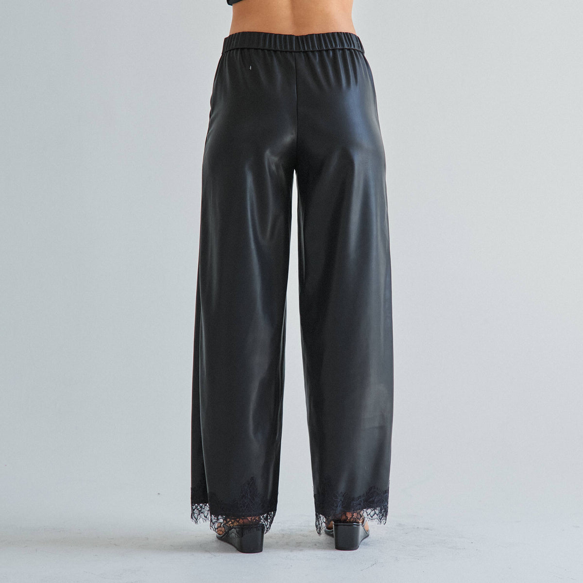 Black Lace trim vegan leather cami top & pants set