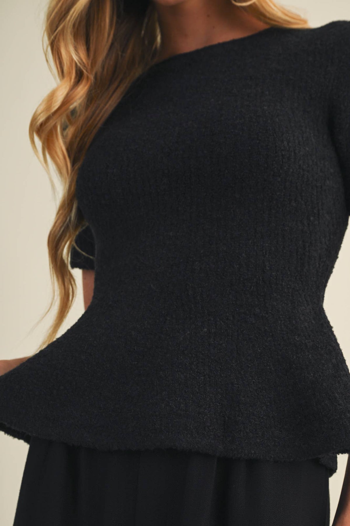 Textural Bouclé Knit Peplum Pullover