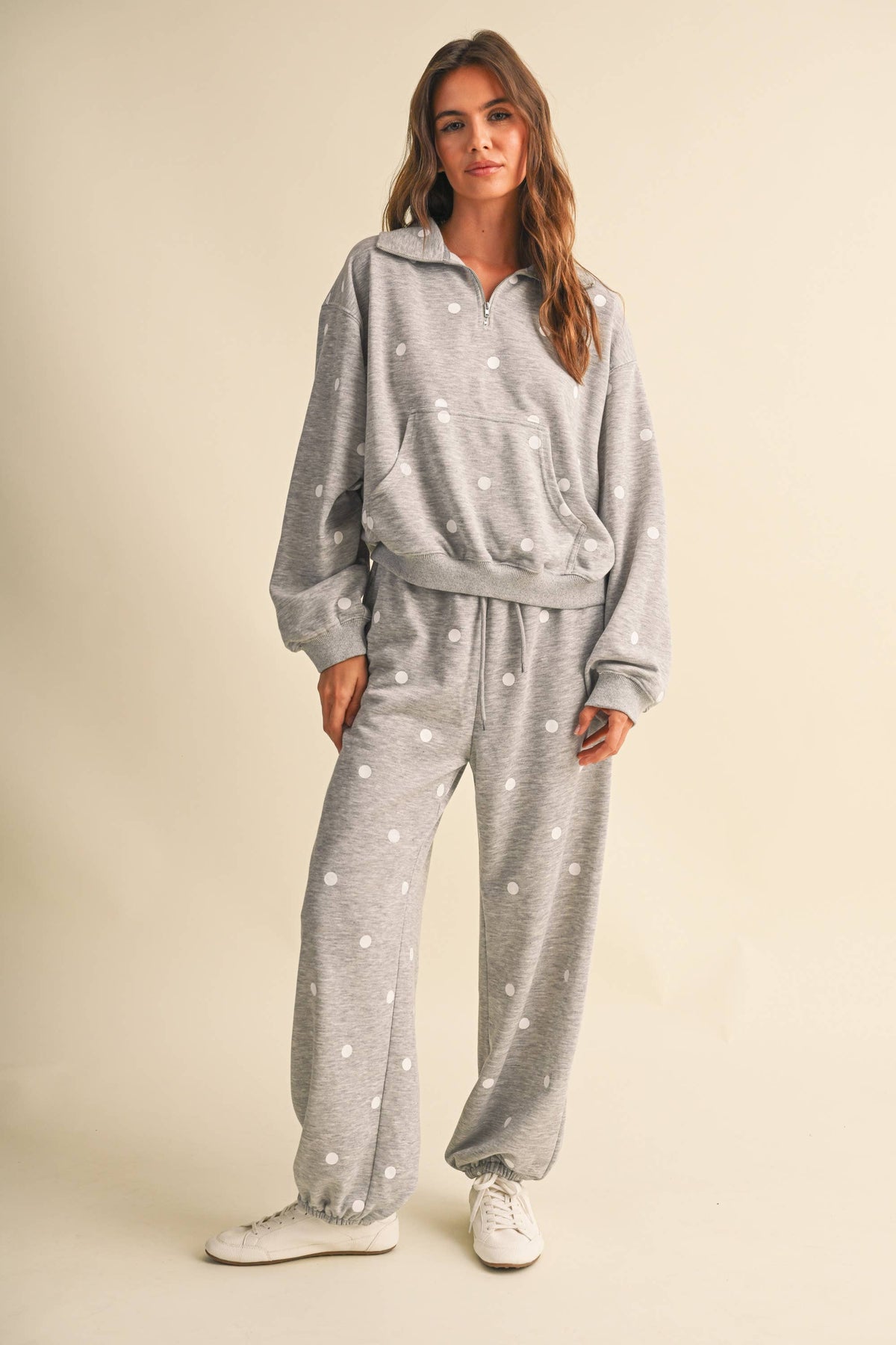 Polka DOT HALF ZIP SWEATSHIRT AND SWEATPANT SET