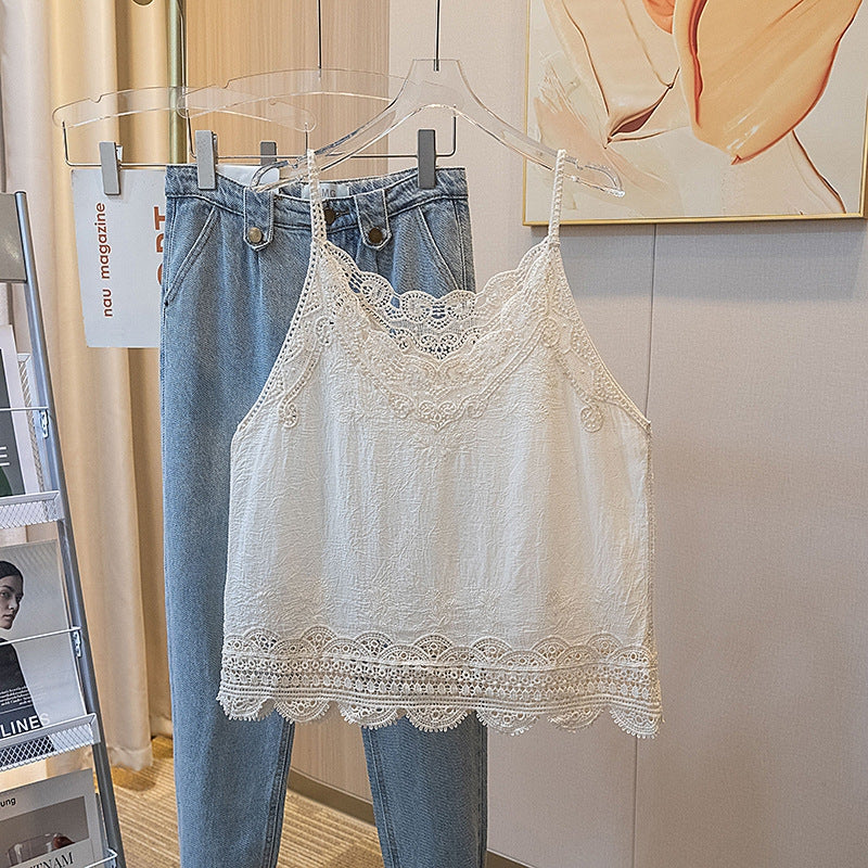 Vintage Embroidered Lace Camisole IN WHITE AND BEIGE O/S