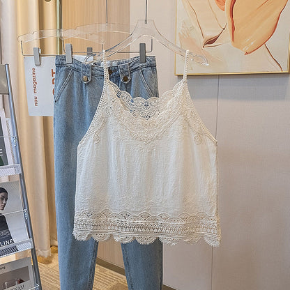 Vintage Embroidered Lace Camisole IN WHITE AND BEIGE O/S