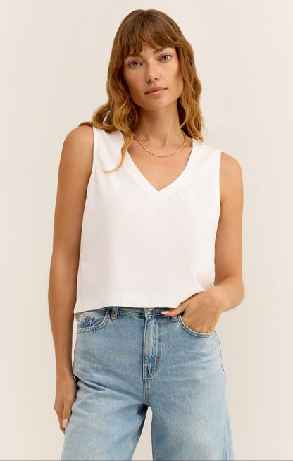 Z SUPPLY Sloane V-Neck Top WHITE AND BLACK