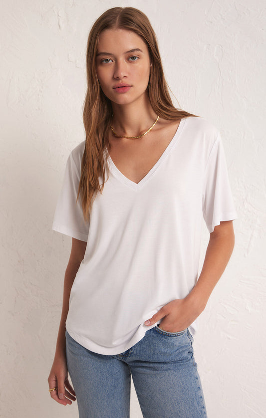 Z SUPPLY Sammie V-Neck Tee IN WHITE