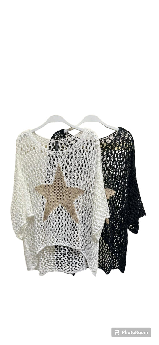 STAR LUREX CROCHET SWEATER IN BLACK O/S