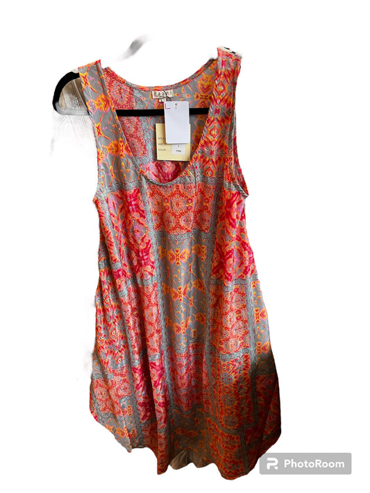 PRINTED PINK AND ORANGE TANK DRESS