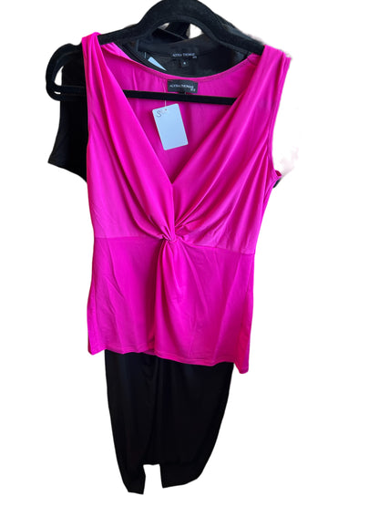 ALYSSA THOMAS KNOT FRONT TOP IN BLACK AND FUSCHIA