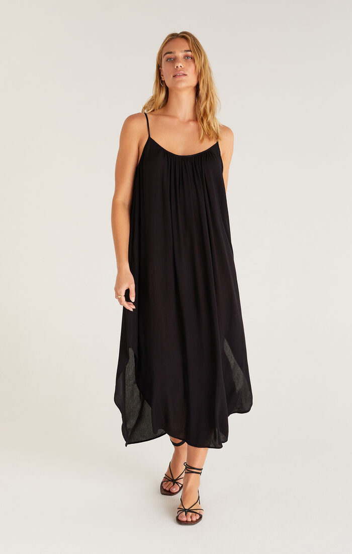 Z SUPPLY Tiana Crinkle Midi Dress IN BLACK AND ROSE VIOLET