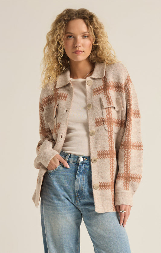 Z SUPPLY Tyler Plaid Sweater Jacket IN MOCHA MOUSSE