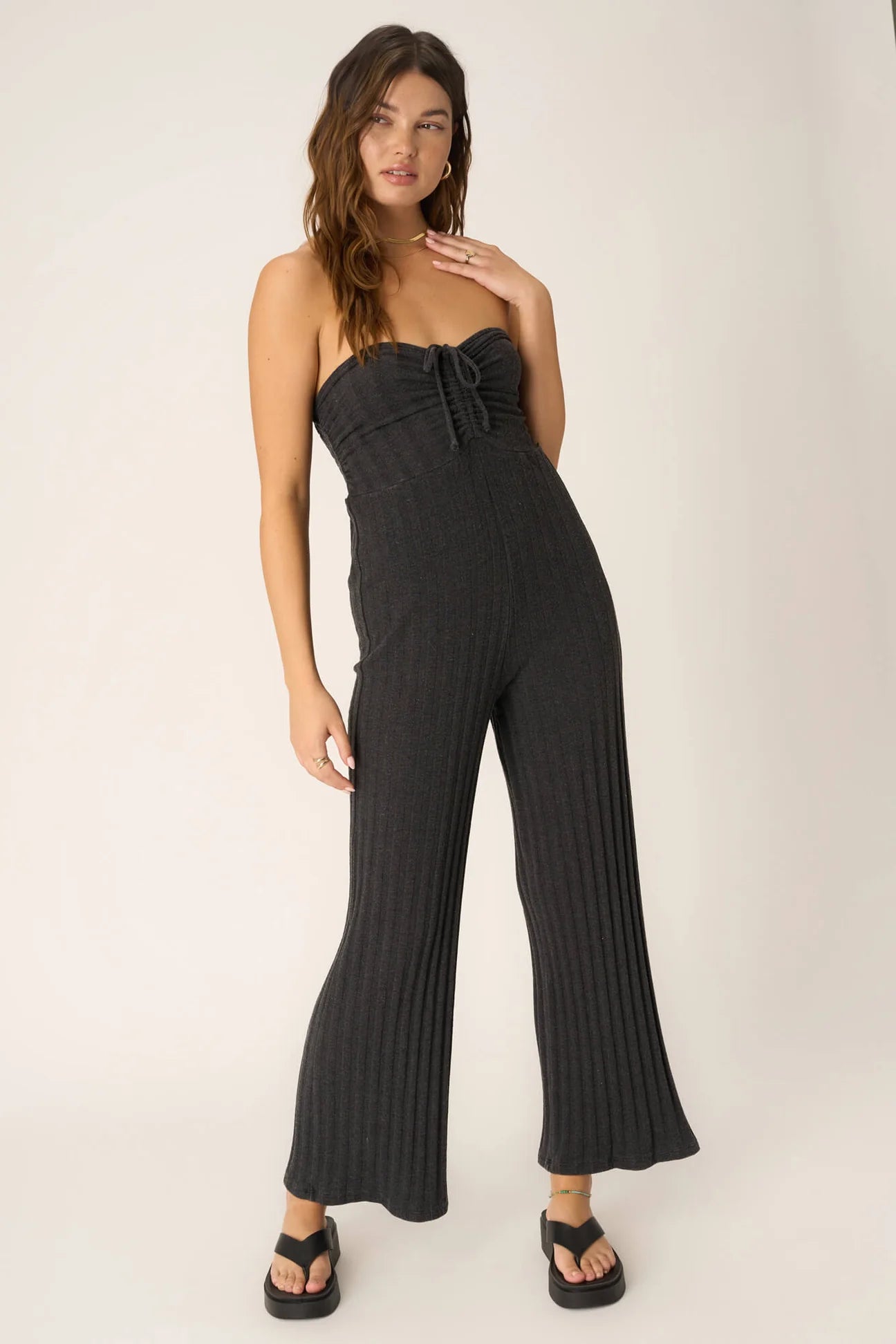 PROJECT SOCIAL T MARSEILLE STRAPLESS RIB JUMPSUIT - BLACK