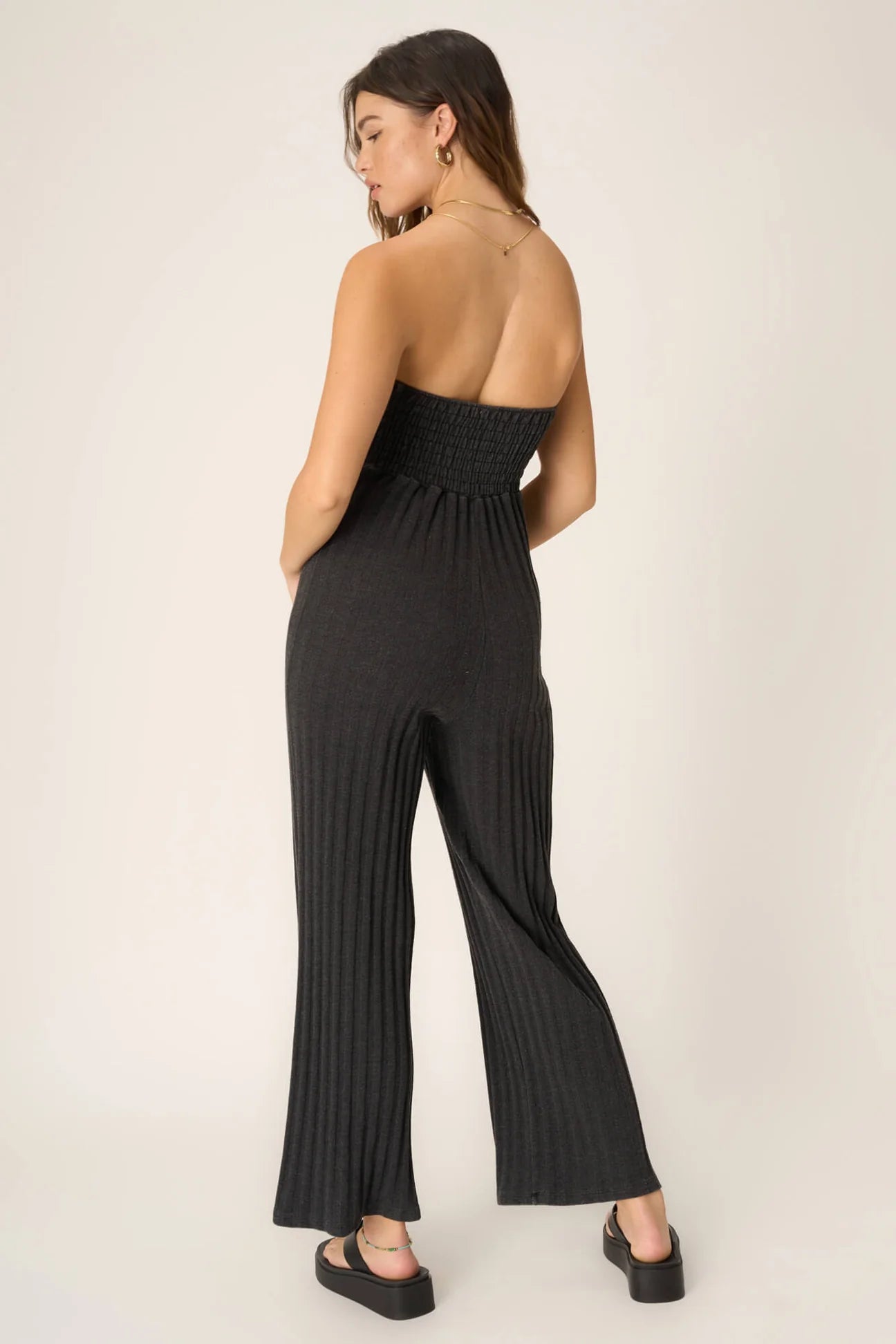 PROJECT SOCIAL T MARSEILLE STRAPLESS RIB JUMPSUIT - BLACK