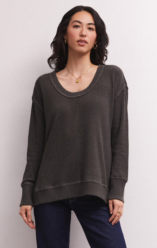 Z SUPPLY Willow Waffle LS Top IN RAVEN GREEN