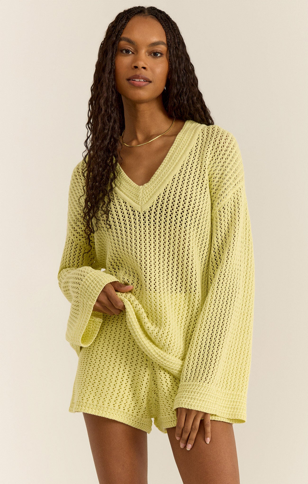 Z SUPPLY Kiami Crochet Sweater IN LIMEADE