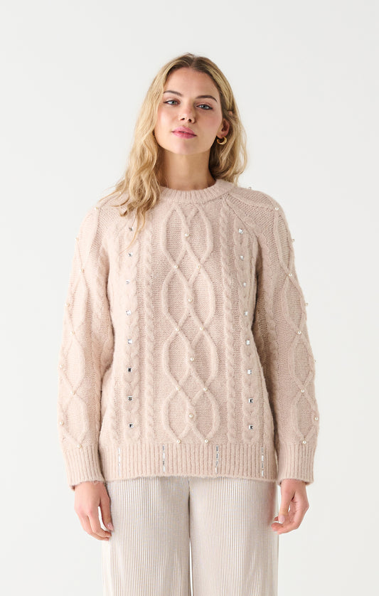 DEX F23 EMBELLISHED CABLE SWEATER