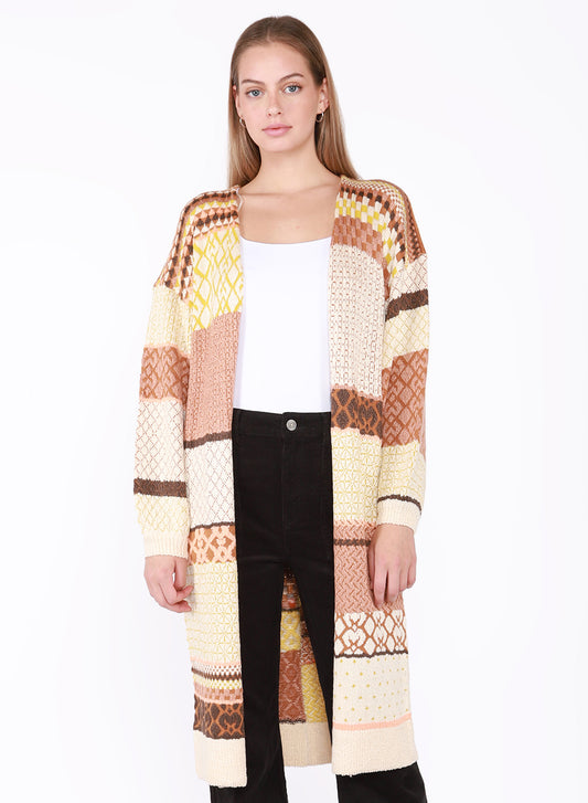 DEX F23 TEXTURED PATCHWORK STRIPE CARDIGAN