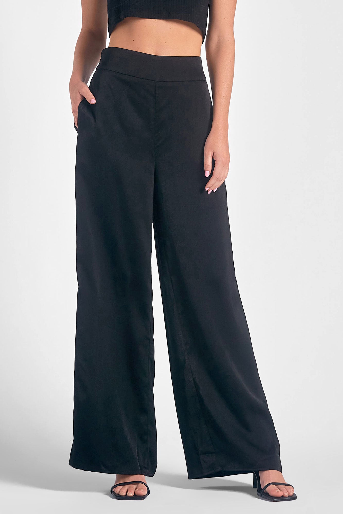 ELAN F23 Pants Elastic WB Wide IN BLACK SATIN