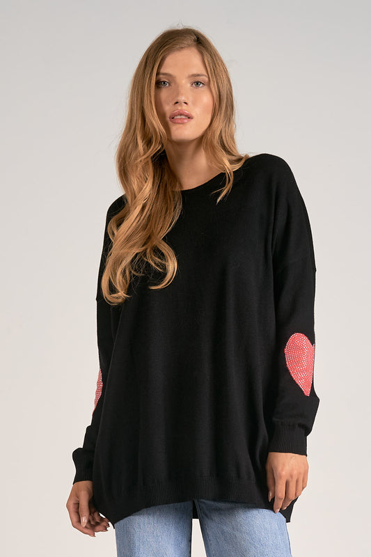 ELAN SP24 HEART PATCHED TOP IN BLACK o/s