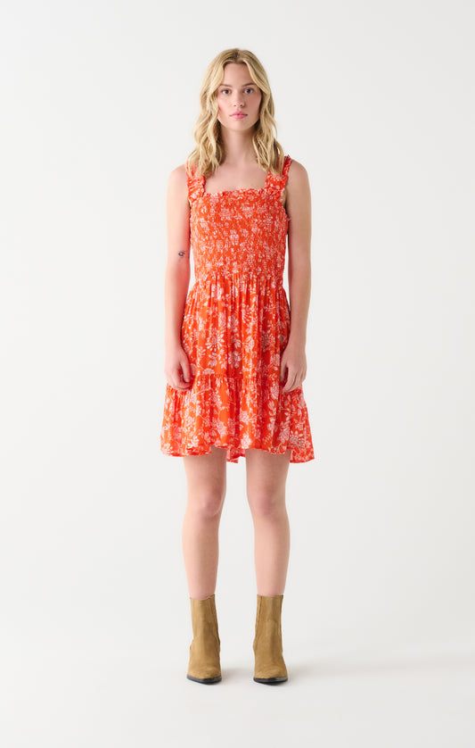 DEX SP24 SMOCKED MINI DRESS IN ORANGE