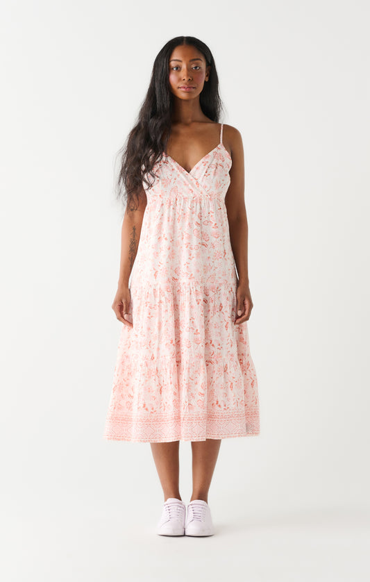 DEX SP24 CROSSOVER MIDI DRESS IN TERRACOTA FLORAL