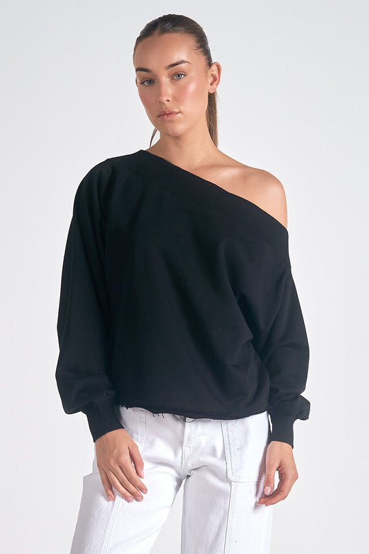 ELAN  L/S Off Shoulder TOP IN BLACK