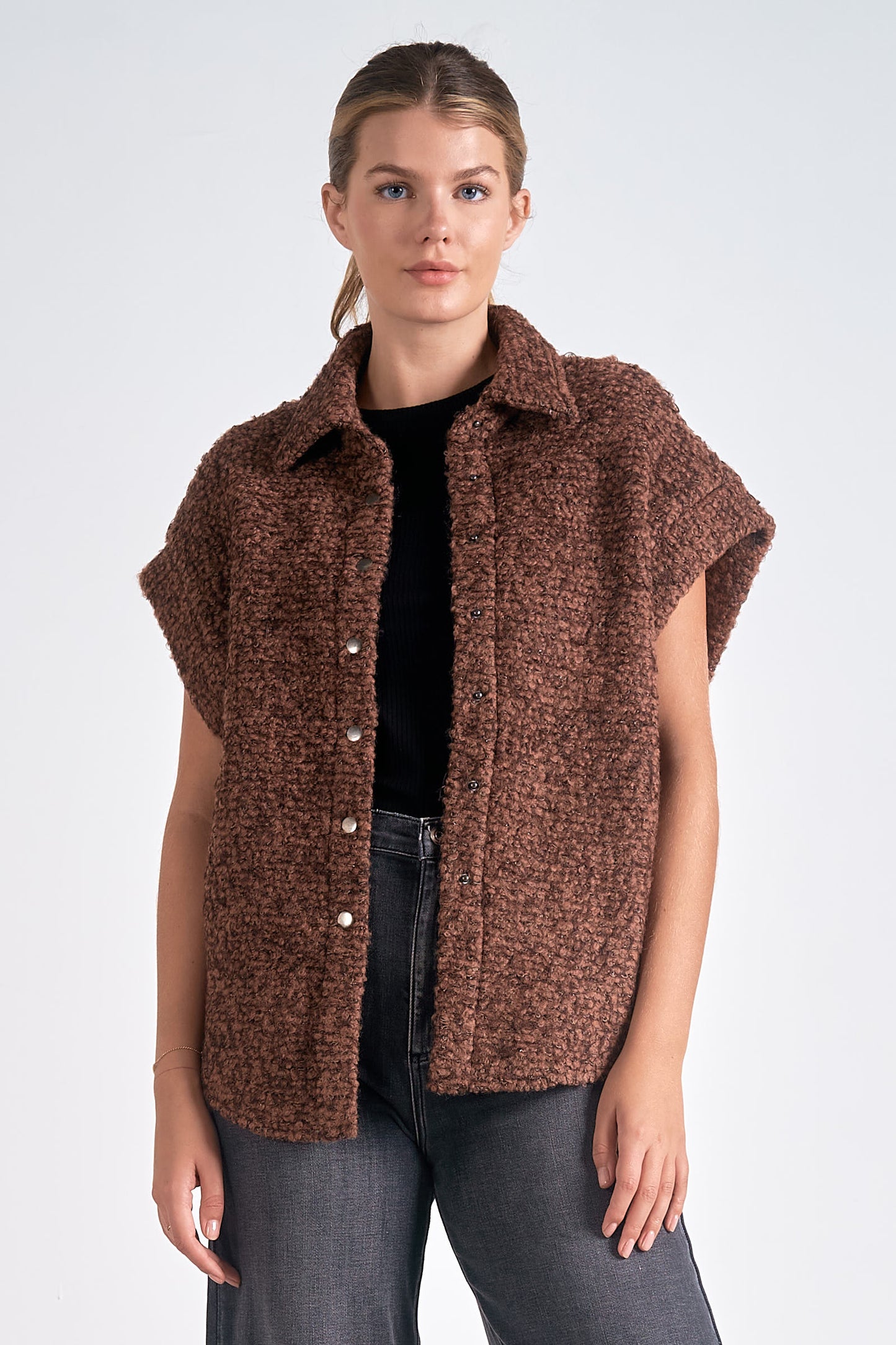 ELAN  Vest Button Down IN BROWN MELANGE