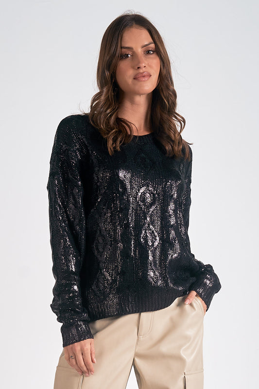 ELAN BLACK METAIL SWEATER