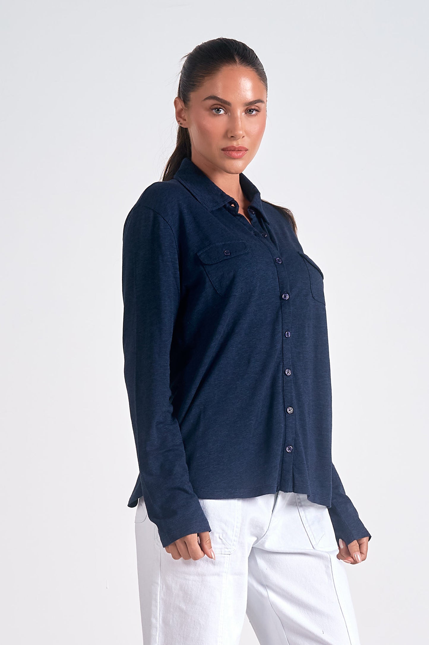 ELAN NAVY  LS BUTTON DOWN