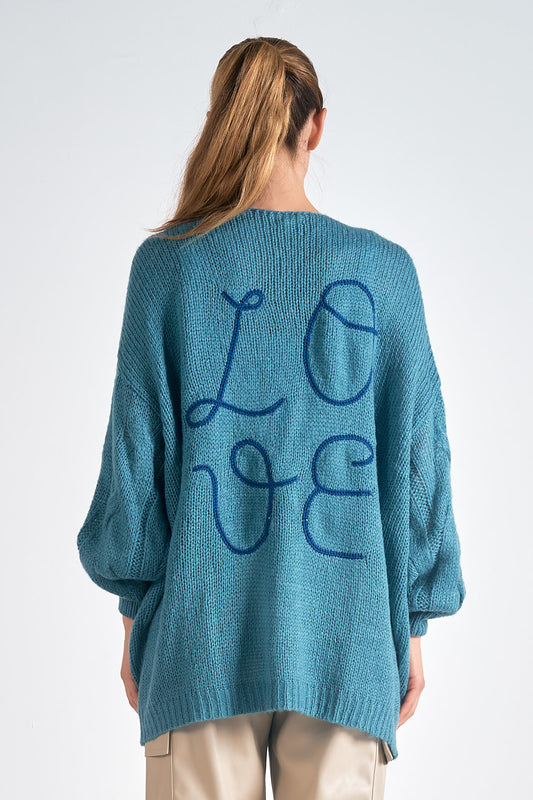 ELAN Sweater Cardigan LOVE IN BLUE ONE SIZE