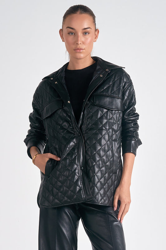 ELAN QUILTED BLACK FAUX LEATHER JACKET